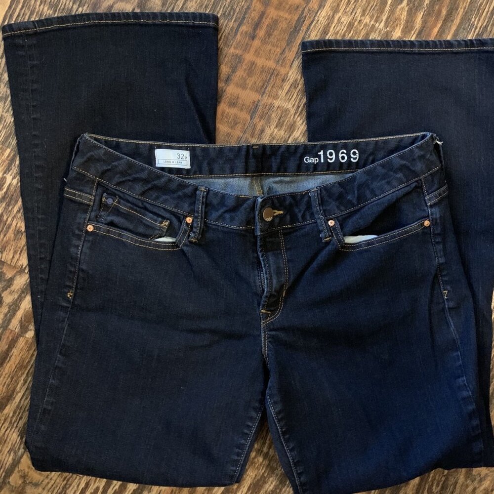 Women's Gap 1969 Dark Wash Long & Lean Jeans Sz 32P